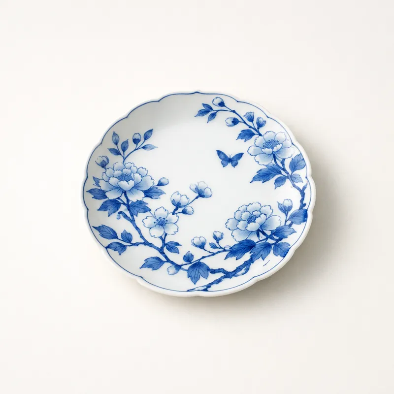 Đĩa sứ Arita vẽ lam trắng